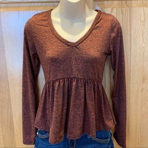 New! Olivia Rae Junior women’s size small brown long sleeve shirt V-neck top
